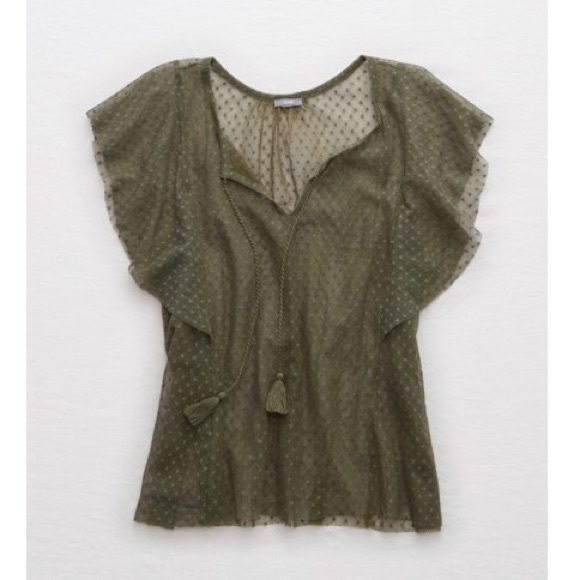 aerie Tops - ✨Host Pick✨ Aerie Mesh Ruffle Top, Olive